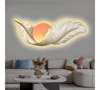 NTALJC Large Feather Wall Clock with LED Light 3D Resin Decorative Wall Art Sculpture Modern Wall Clocks for Living Room Decor, Bedroom, Entryway, Kitchen Battery Operated, Silent