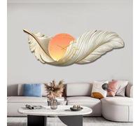 NTALJC Large Feather Wall Clock with LED Light 3D Resin Decorative Wall Art Sculpture Modern Wall Clocks for Living Room Decor, Bedroom, Entryway, Kitchen Battery Operated, Silent