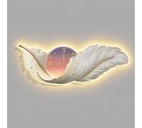 NTALJC Large Feather Wall Clock with LED Light 3D Resin Decorative Wall Art Sculpture Modern Wall Clocks for Living Room Decor, Bedroom, Entryway, Kitchen Battery Operated, Silent