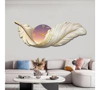 NTALJC Large Feather Wall Clock with LED Light 3D Resin Decorative Wall Art Sculpture Modern Wall Clocks for Living Room Decor, Bedroom, Entryway, Kitchen Battery Operated, Silent
