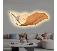 NTALJC Large Feather Wall Clock with LED Light 3D Resin Decorative Wall Art Sculpture Modern Wall Clocks for Living Room Decor, Bedroom, Entryway, Kitchen Battery Operated, Silent