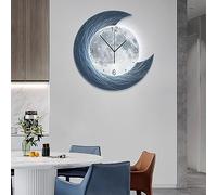 NTALJC LED Moon Wall Clock Remote Control - Modern Silent Living Room Decoration Atmosphere Luminous Painting Sofa Background Mural