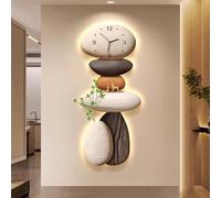 NTALJC Light Up Wall Decor Clocks, Modern Creative 3D Stone Stacking Sculptures Wall Art, Modern Wall Clock Decorative with LED Light, for Living Room Bedroom,A,40 * 100cm
