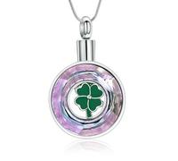 NTALJC Lucky Clover Cremation Urn Necklace for Ashes Stainless Steel Memorial Cremation Ash Jewelry Keepsake Pendant Necklace