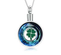 NTALJC Lucky Clover Cremation Urn Necklace for Ashes Stainless Steel Memorial Cremation Ash Jewelry Keepsake Pendant Necklace