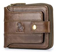 NTALJC Men Bifold Wallet Security Anti-Theft RFID Blocking Soft Genuine Leather Wallet Slim Compact Vintage Pocket Purse Large Capacity Zipper Wallet Security Purse Men Gift