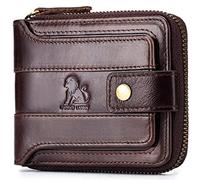 NTALJC Men Bifold Wallet Security Anti-Theft RFID Blocking Soft Genuine Leather Wallet Slim Compact Vintage Pocket Purse Large Capacity Zipper Wallet Security Purse Men Gift