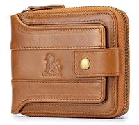 NTALJC Men Bifold Wallet Security Anti-Theft RFID Blocking Soft Genuine Leather Wallet Slim Compact Vintage Pocket Purse Large Capacity Zipper Wallet Security Purse Men Gift