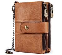 NTALJC Men Wallet Genuine Leather RFID Blocking Coin Purse Zipper Minimalist Front Pocket Back Pocket Personalised Stylish Bifold Passport Credit Card Slim Billfold Accessories Money Clip Gift C-3