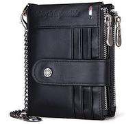 NTALJC Men Wallet Genuine Leather RFID Blocking Coin Purse Zipper Minimalist Front Pocket Back Pocket Stylish Bifold Passport Credit Card Slim Billfold Accessories Money Clip Gift C-4