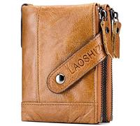 NTALJC Men Wallet Zipper Bifold Wallet Soft Genuine Leather Vintage Pocket Purse RFID Blocking Large Capacity Stylish Travel Wallet Minimalist Anti-Theft Security Wallet