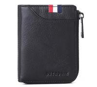 NTALJC Mens Large Capacity Genuine Leather Bifold Wallet RFID Blocking Soft Genuine Vintage Zipper Wallet 10 Card Slots,with Zip Coin Pocket