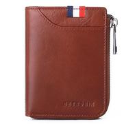 NTALJC Mens Large Capacity Genuine Leather Bifold Wallet RFID Blocking Soft Genuine Vintage Zipper Wallet 10 Card Slots,with Zip Coin Pocket