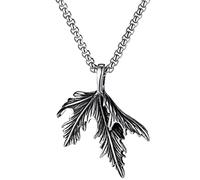 NTALJC Men's Leaf with in Titanium Steel, Gift Idea for Men, Silver, 55 cm