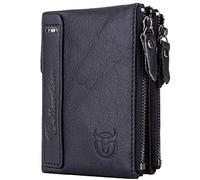 NTALJC Men's Soft Genuine Leather Wallet RFID Blocking Bifold Zipper Pocket Wallet Cowhide Secure Money Clip Card Case Stylish Vintage Slim Minimalist Purse 8 Credit Card Slots