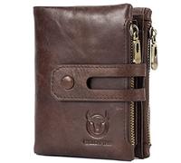 NTALJC Men's Soft Genuine Leather Wallet RFID Blocking Bifold Zipper Pocket Wallet Cowhide Secure Money Clip Card Case Stylish Vintage Slim Minimalist Purse 14Credit Card Slots for Present