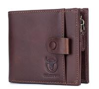 NTALJC Men's Soft Genuine Leather Wallet RFID Blocking Bifold Zipper Pocket Wallet Cowhide Secure Money Clip Card Case Stylish Vintage Slim Minimalist Purse 11 Credit Card Slots Exquisite Present
