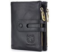 NTALJC Men's Soft Genuine Leather Wallet RFID Blocking Bifold Zipper Pocket Wallet Cowhide Secure Money Clip Card Case Stylish Vintage Slim Minimalist Purse 14Credit Card Slots for Present