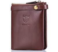NTALJC Men's Trifold Wallets Large Capacity Zipper Wallet RFID Blocking Soft Genuine Leather Slim Compact Wallet Minimalist Front Pocket Durable Wallet with 14 Credit Card Slots and ID Window