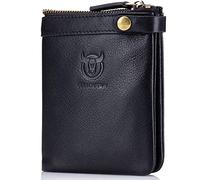 NTALJC Men's Trifold Wallets Large Capacity Zipper Wallet RFID Blocking Soft Genuine Leather Slim Compact Wallet Minimalist Front Pocket Durable Wallet with 14 Credit Card Slots and ID Window