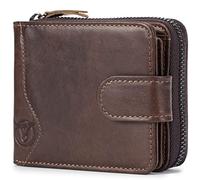 NTALJC Men's Trifold Zipper Wallets Large Capacity Wallet RFID Blocking Front Pocket Durable Wallet Minimalist Genuine Leather Slim Compact Wallet with 17 Credit Card Slots and 4 ID Windows