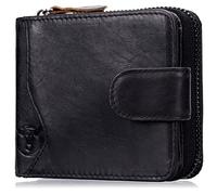 NTALJC Men's Trifold Zipper Wallets Large Capacity Wallet RFID Blocking Front Pocket Durable Wallet Minimalist Genuine Leather Slim Compact Wallet with 17 Credit Card Slots and 4 ID Windows