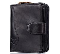 NTALJC Men's Trifold Zipper Wallets Large Capacity Wallet RFID Blocking Front Pocket Durable Wallet Minimalist Genuine Leather Slim Compact Wallet with 17 Credit Card Slots and 4 ID Windows