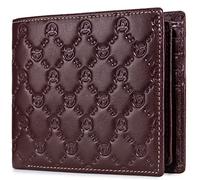 NTALJC Men's Wallet Embossed Trifold Genuine Leather Large Capacity Wallet RFID Blocking Security Anti-Theft Wallet Mall Compact Soft Cowhide Vintage Pocket Travel Wallet with 13 Credit Card Slots