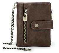 NTALJC Mens Wallet with Chain Genuine Leather Purse RFID Blocking Slim Trifold Minimalist Wallet Front Pocket Wallets with Anti-Theft Chain ID Window