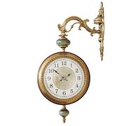 NTALJC Metal Vintage Wall Clock Double Sided, 3D Rotating Wall Clocks Silent Non Ticking, Solid Wood Shell Wall Hanging Decorative Clock Home Decor Living Room Porch Clock