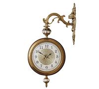 NTALJC Metal Vintage Wall Clock Double Sided, 3D Rotating Wall Clocks Silent Non Ticking, Solid Wood Shell Wall Hanging Decorative Clock Home Decor Living Room Porch Clock