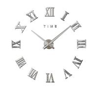 NTALJC Modern Wall Clock,Big 3D Stickers Silent Roman Numerals Wall Clock for Living Room Home Office,Silver