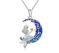NTALJC Moon Necklace Silver Bear/Elephant/Owl/Mermaid/Sisters Pendant Necklace Cute Animal Jewellery Gifts For Women