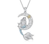 NTALJC Moon Necklace Silver Bear/Elephant/Owl/Mermaid/Sisters Pendant Necklace Cute Animal Jewellery Gifts For Women