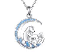 NTALJC Moon Necklace Silver Bear/Elephant/Owl/Mermaid/Sisters Pendant Necklace Cute Animal Jewellery Gifts For Women