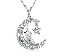 NTALJC Moon Necklace Silver Crescent Moon Pendant Star Charm Pentagram Necklace for Women Girls