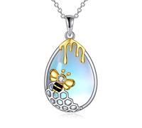 NTALJC Moonstone Necklace Silver Ladybug/Bee/Hummingbird Moonstone Insect Teardrop Pendant Necklace Jewellery Gifts for Women Teen Girls