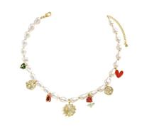 NTALJC multi-rangs combinant des perles synthétiques et un pendentif en fme de cœur ou de fleur, idéal pour diverses occasions