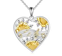 NTALJC Music Note Necklace Silver Treble Clef Rose/Sunflower Pendant Necklace Heart Moonstone Inspirational Jewelry Gifts For Women