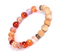 NTALJC ,Natural Orange Agate Beaded s,Brown Striped Stone Beads Pendant Bangles,Elastic Reiki Crystal Jewelry for Men Women