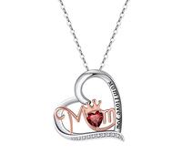 NTALJC Necklace, for Mom Silver Silver Mom I Love You Zirconia Crown Natural Stone 4Mm Jewelry