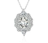 NTALJC Necklace Plated Necklace Flower with Oval Cubic Zirconia Pendant Necklaces