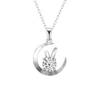 NTALJC Necklaces for Women, 1.0CT Moissanite Diamond Jewelry with Silver Moon Pendant Necklace for Women Gift