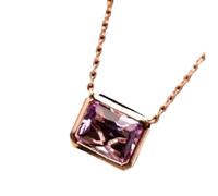 NTALJC New 2025 Amethyst Rectangular Envelope Pendant Necklace Rose Female February Birthday Stone Elegant Design Decoration Jewelry Commemorative With You Accessories Trendy Creative Best For Gift