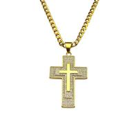 NTALJC New 2025 Christian Jesus Cross Rhinestone Pendant Men Chain Necklace Stainless Steel Color Amulet Hip Hop Religious Jewelry With For You Accessories Trendy Creative Gift