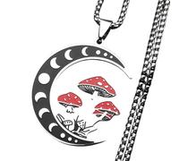 NTALJC New 2025 Gothic Witch Red Mushrooms Pendant Women Men Stainless Steel Star Triple Moon Phases Birthday Party Decoration Jewelry Commemorative Accessories Trendy Best For Gift
