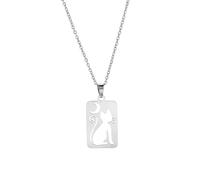 NTALJC New 2026 Crescent Moon Cat Rectangle Pendant Stainless Steel Color Chain Hers Cute Animal Jewelry Gift Fashion Trendy Accessories Creative For Women And Men