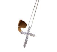 NTALJC New Total 1.1Ct 3Mmx11 Round Cut D Vvs1 Moissanite 925 Silver Christian Religious Cross Pendant Woman Her Decoration Jewelry Commemorative With You Accessories Trendy Best For Gift