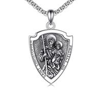NTALJC Phoenix/Viking Owl/Viking Raven/St Christopher Necklace Silver Medal Necklace for Men Women Family Friends