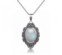 NTALJC Pure Silver Oval Rainbow Moonstone Pendants Necklaces Women's Handmade Fine Jewelry Gifts